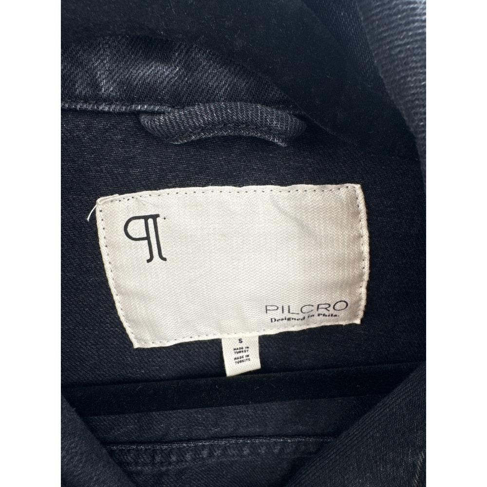 Pilcro Trucker Jacket Size S Black Stretch Denim Dark Wash Collared Front-Button - Picture 5 of 10